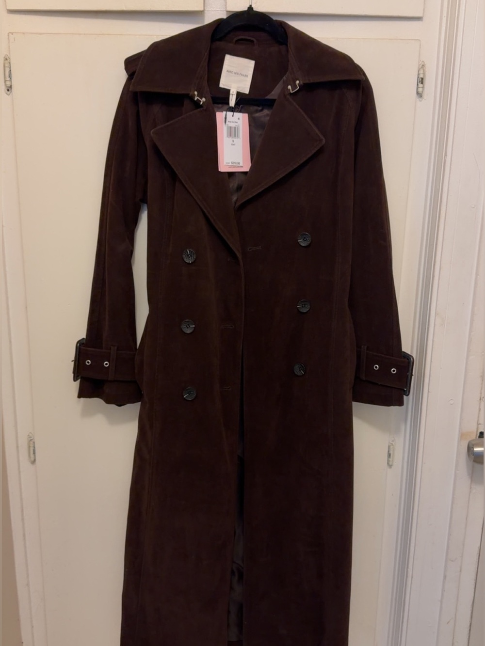 Double Breasted Faux Suede Trench Coat - Picture 7 of 8
